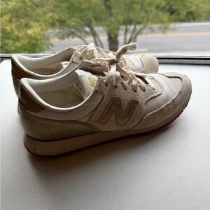 New Balance Beige and Metallic Sneakers